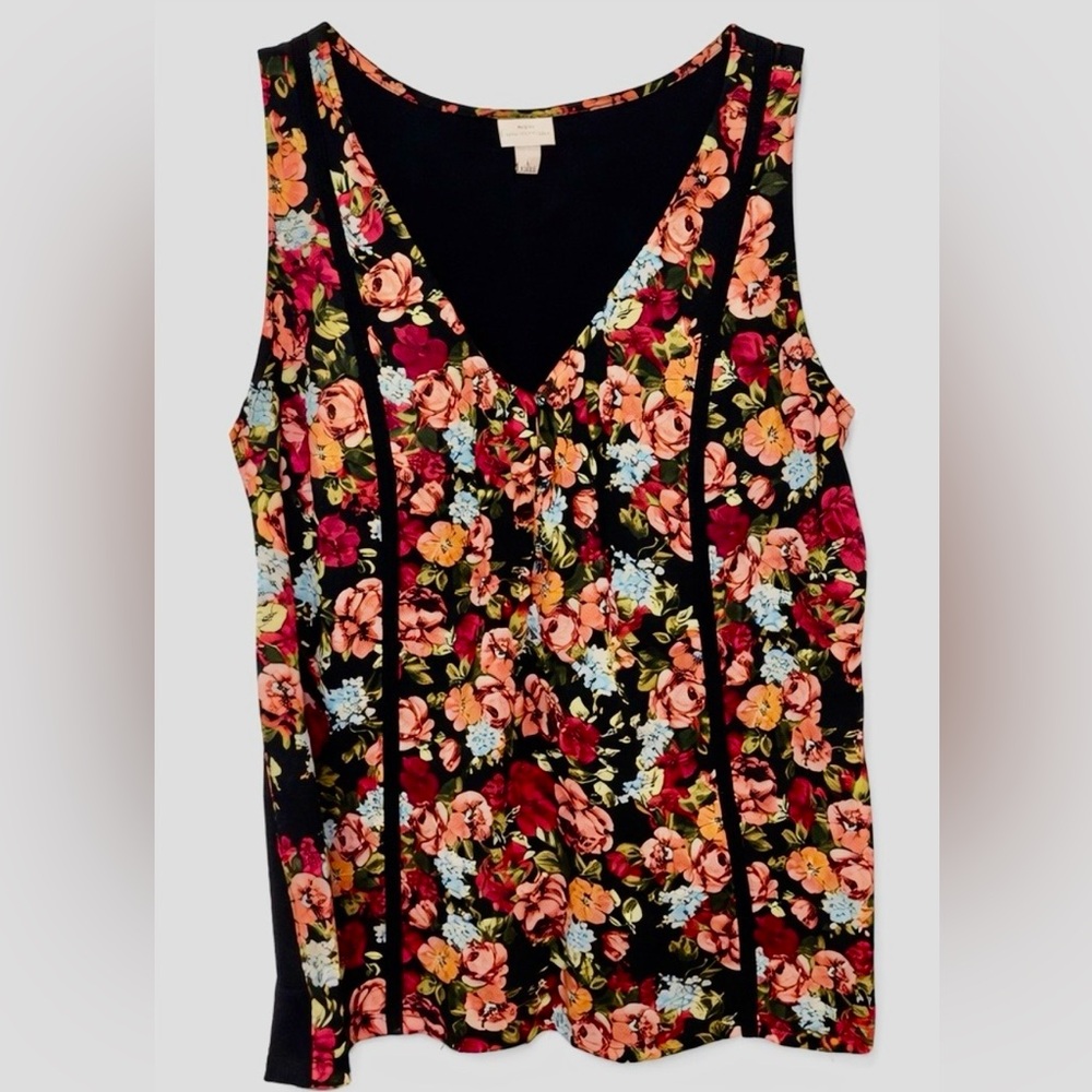 Merona Black Floral Sleeveless Tank Top Size L Pink Multicolor Button Front